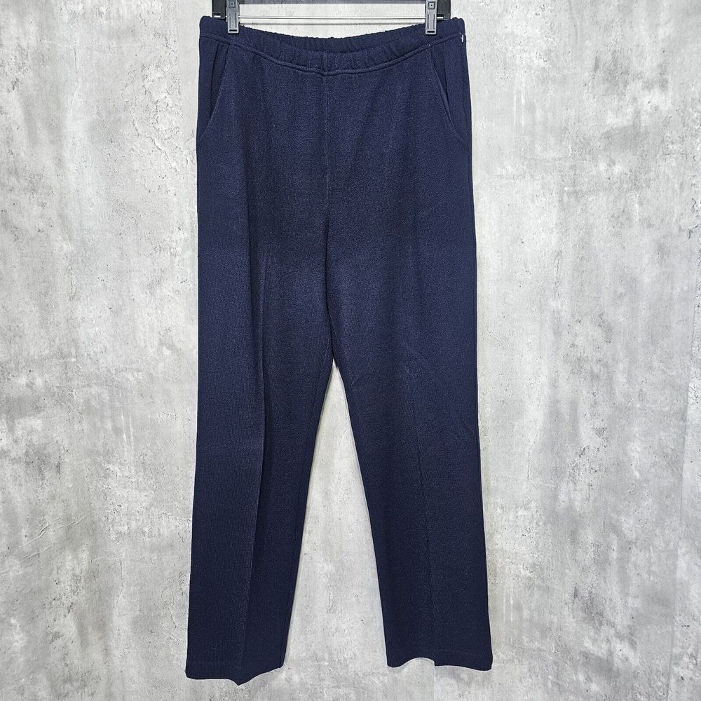 Vintage 80s ST JOHN Sport S Navy Blue Santana Knit Straight Pants Pockets Slacks